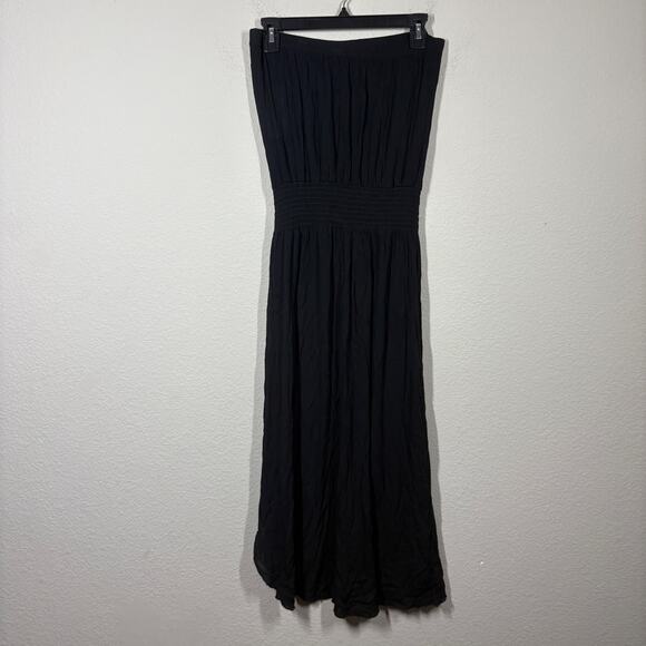 Becca Medium Ponza Bandeau Strapless Swim Coverup Dress Black Smocked Waist - Picture 3 of 9